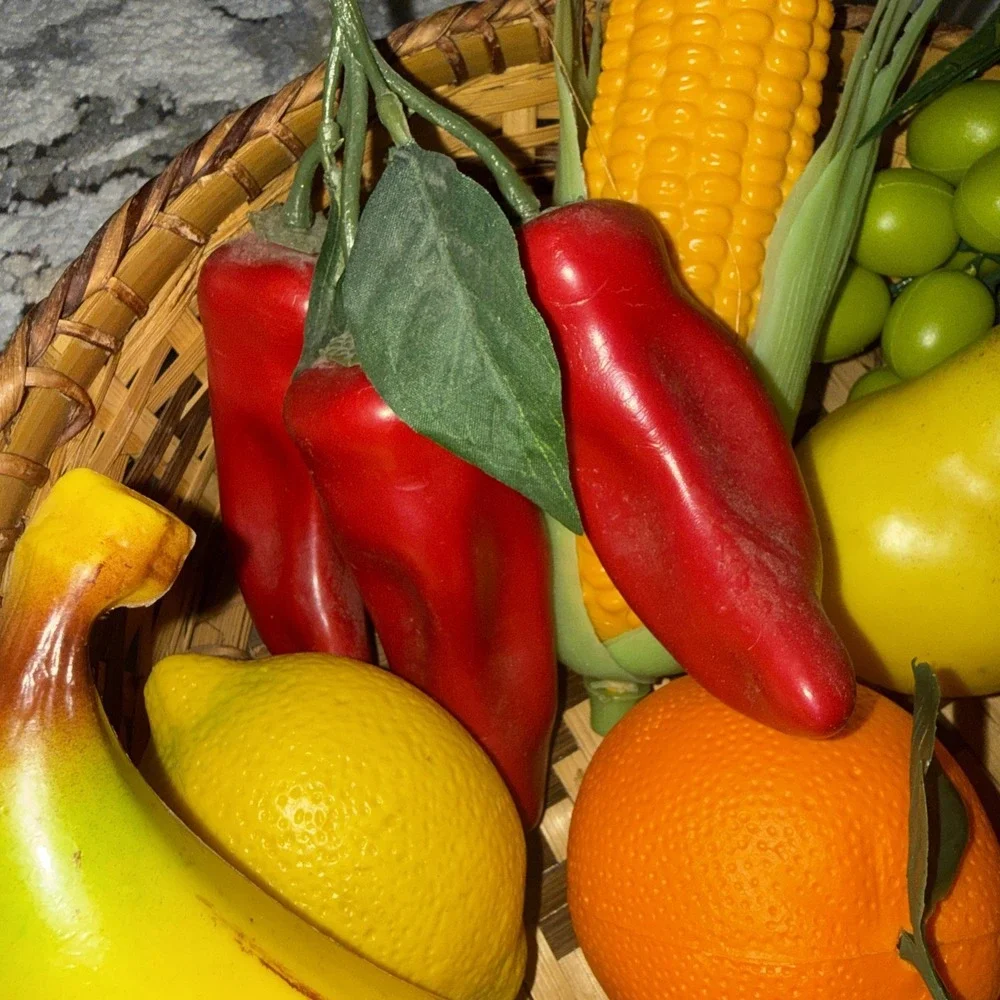 Decorative Fruit Vegetable Basket Lot Wicker Centerpiece Kitchen Display 12